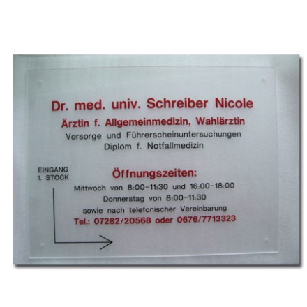 Plexiglas Schild durchsichtig