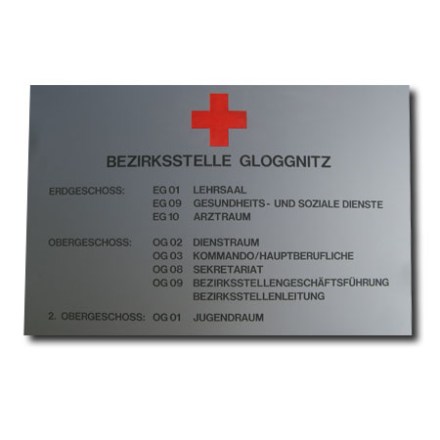 Kunststoff Schild tiefgraviert Kreuz rot eingefärbt = Sonderwunsch