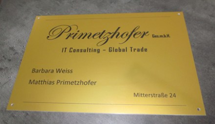 Firmen Schild Aluminium gold