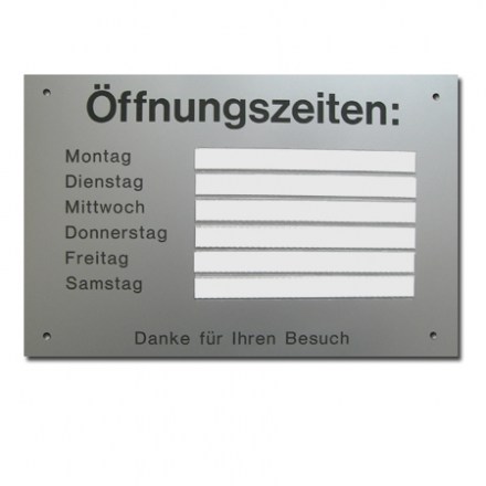 Öffnungszeiten Schild Kunststoff silber